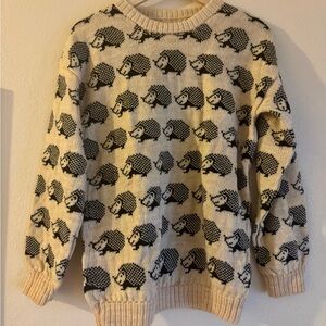 Vintage Cream and Black Hedgehog Pattern Sweater